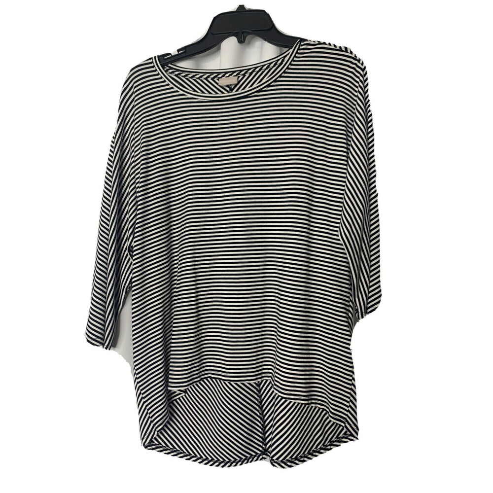 Chicos Shirt Womens Large Black White Striped 3/4 Sleeve Size 2